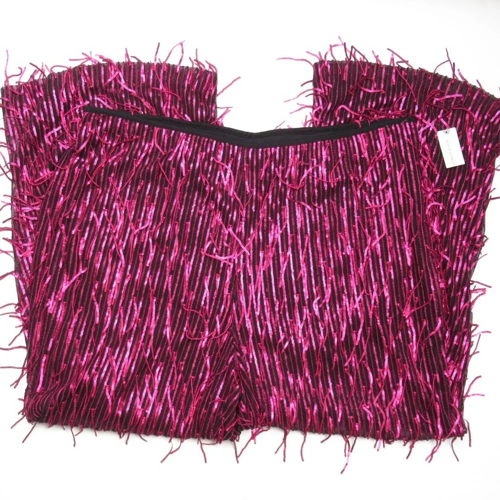 Anthropologie Maeve Fringed Sequined Wide-Leg Pants Plum Purple 20W Plus - Picture 6 of 13